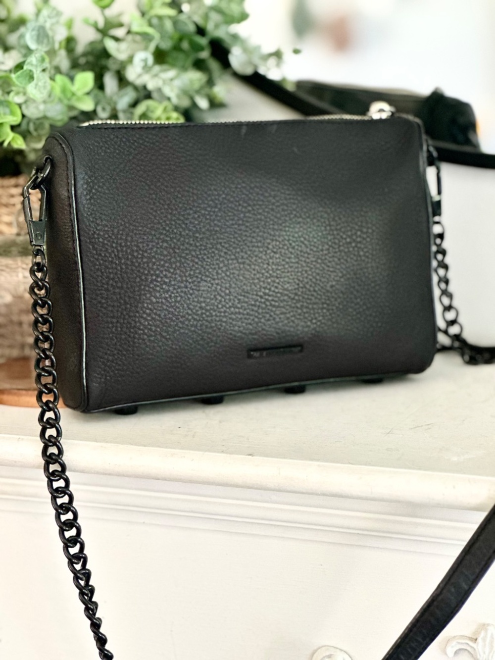 Rebecca Minkoff Black Pebbled Leather Chain Crossbody Purse